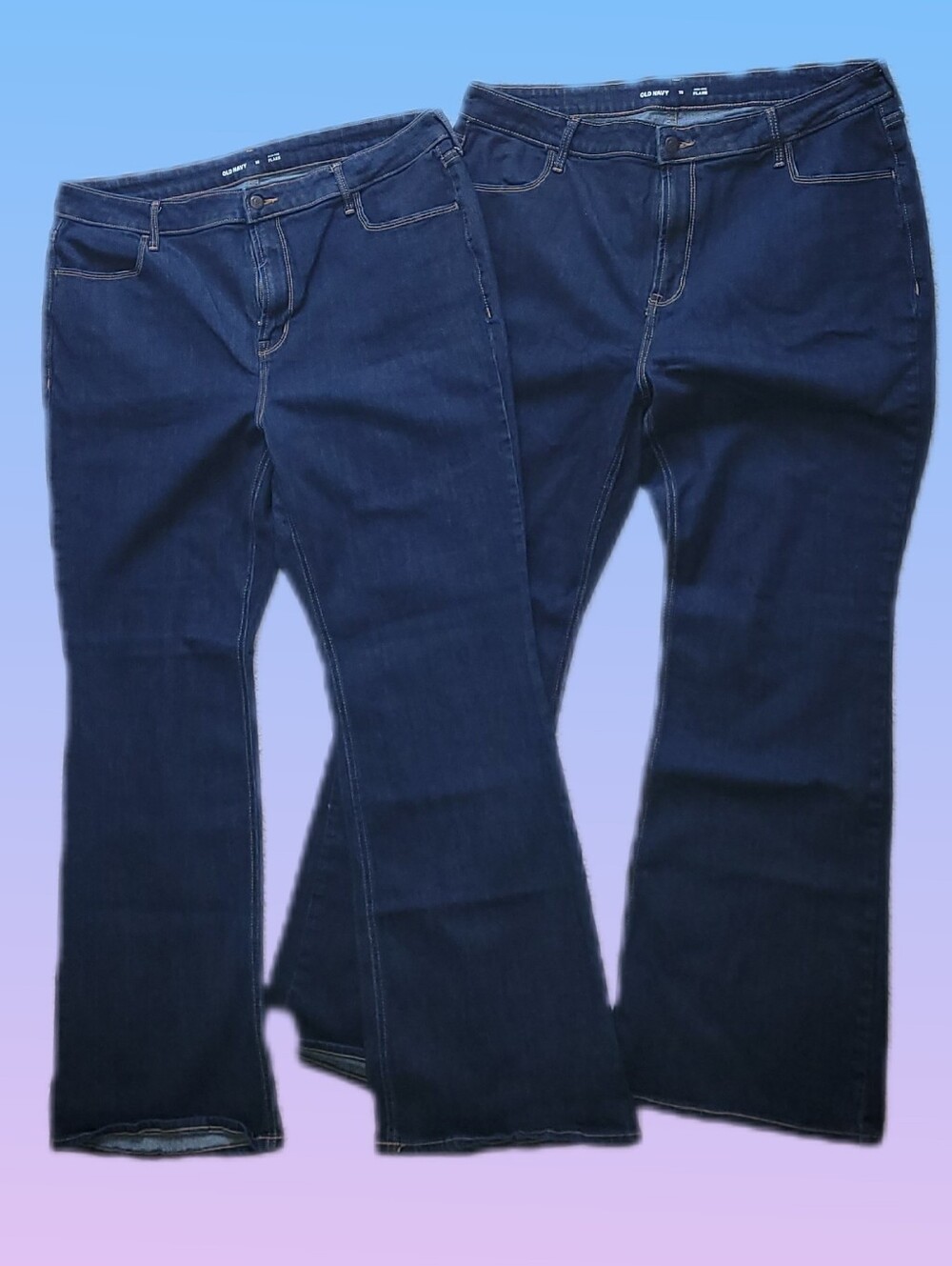 Women's Dark Blue Denim Jeans HIGH RISE FLARE STRETCH, SIZE 18, 2 PAIR